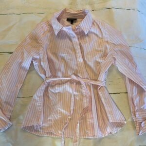 Lane Bryant size 16 hidden button long sleeve shirt with belt.